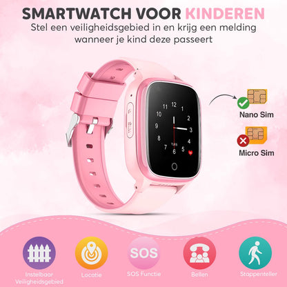 4G GPS Horloge Kind - Smartwatch Voor Kinderen - Roze