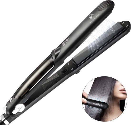 Rock&Rose Stoomstijltang - 150-230°C - Voor Alle Haartypes - Hydrateert - Zwart - Steam Hair Straightener