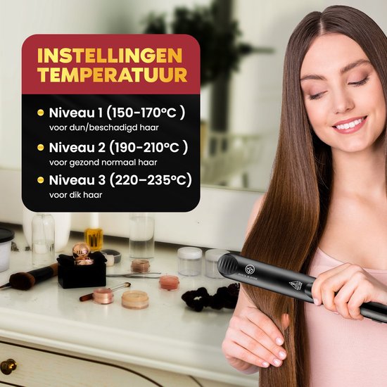 Rock&Rose Stoomstijltang - 150-230°C - Voor Alle Haartypes - Hydrateert - Zwart - Steam Hair Straightener