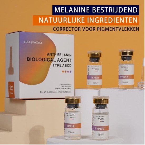 Freezing'Age Anti-Melanine Serum - Huidverzorging Pigmentvlekken - Pigmentvlekken Verwijderen - Hyperpigmentatie Donkere vlekken - 4x 10ml