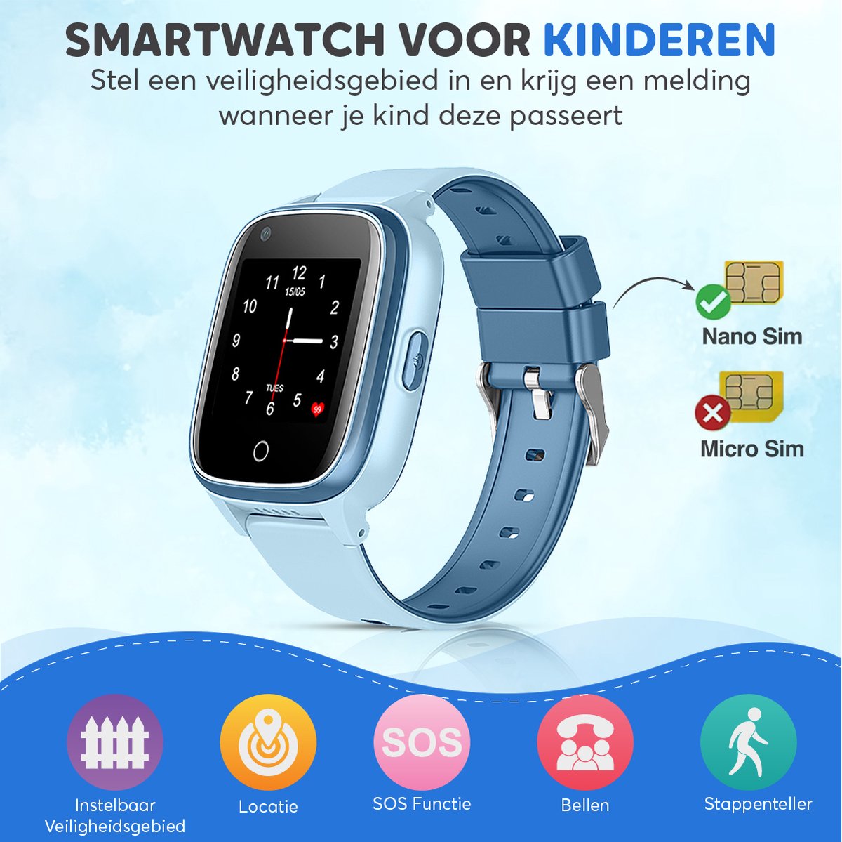 4G GPS Horloge Kind - Smartwatch Voor Kinderen - Blauw